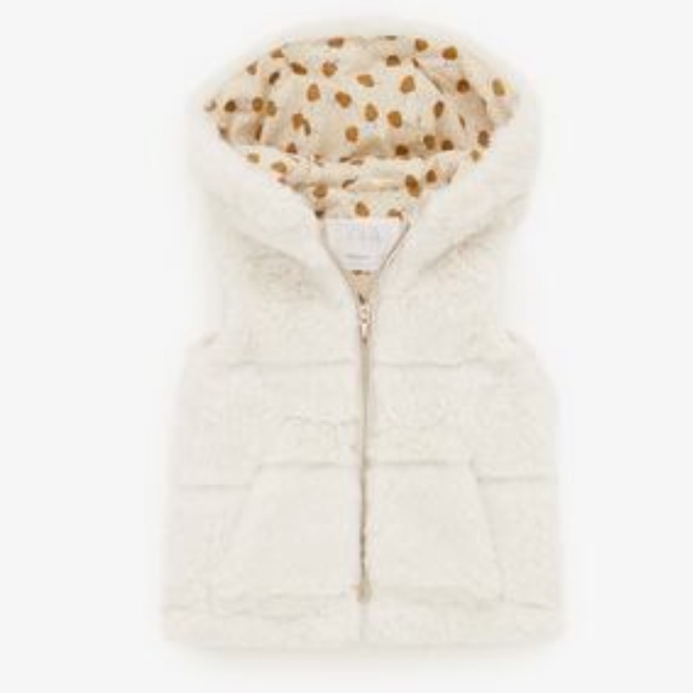 Zara girls faux fur vest with pouch pocket